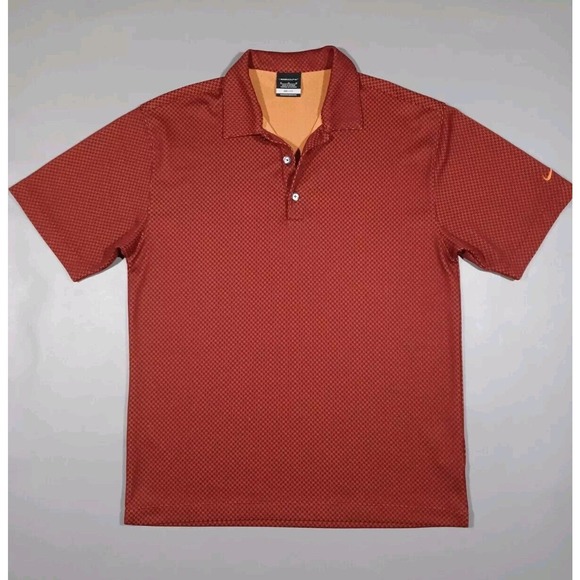 Nike Shirt Mens M Brown Geometric Pattern Polo Dri Fit Short Sleeve Golf - Picture 1 of 4
